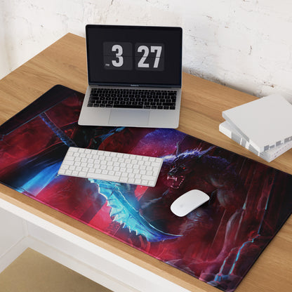 Gaming Mouse Pad Large Red Blue Dragon Battle Scene for Desk Setup Epic Fantasy Digital Art Non Slip Base