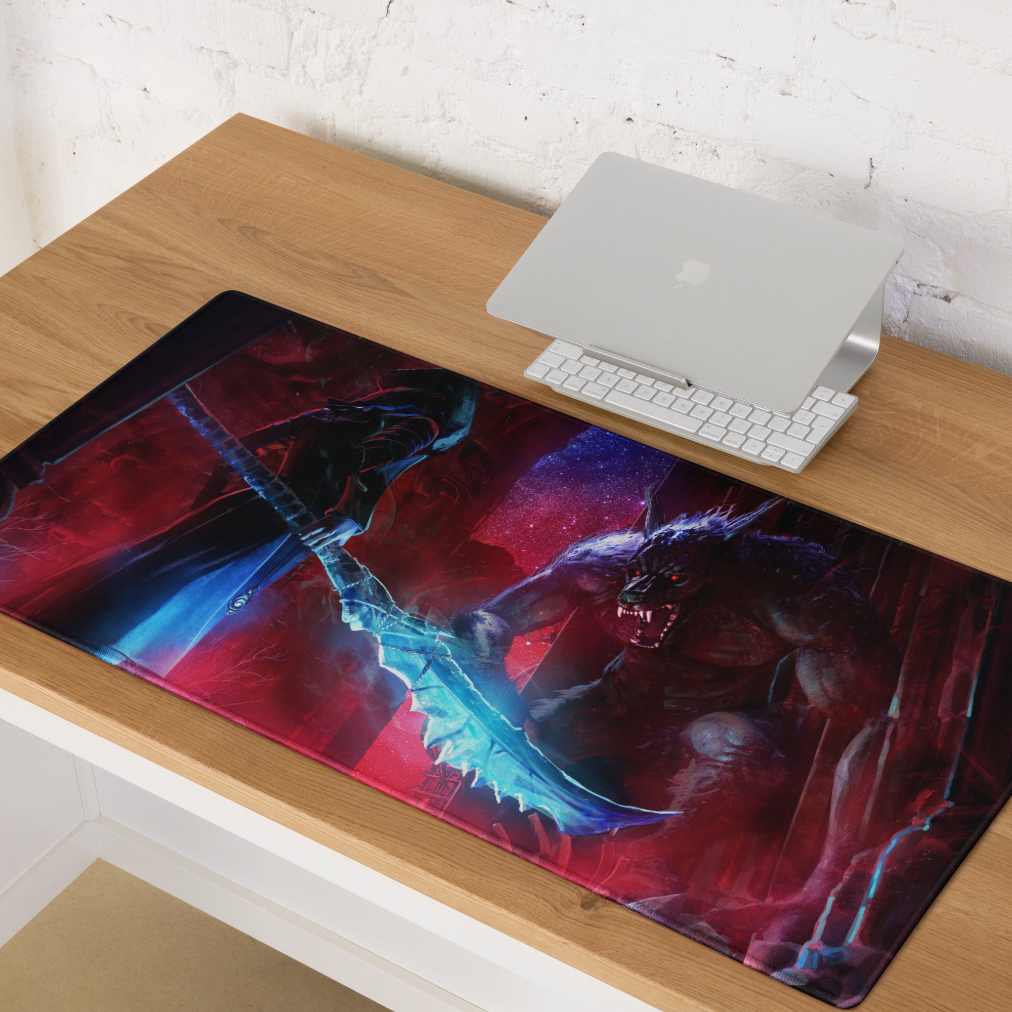 Gaming Mouse Pad Large Red Blue Dragon Battle Scene for Desk Setup Epic Fantasy Digital Art Non Slip Base