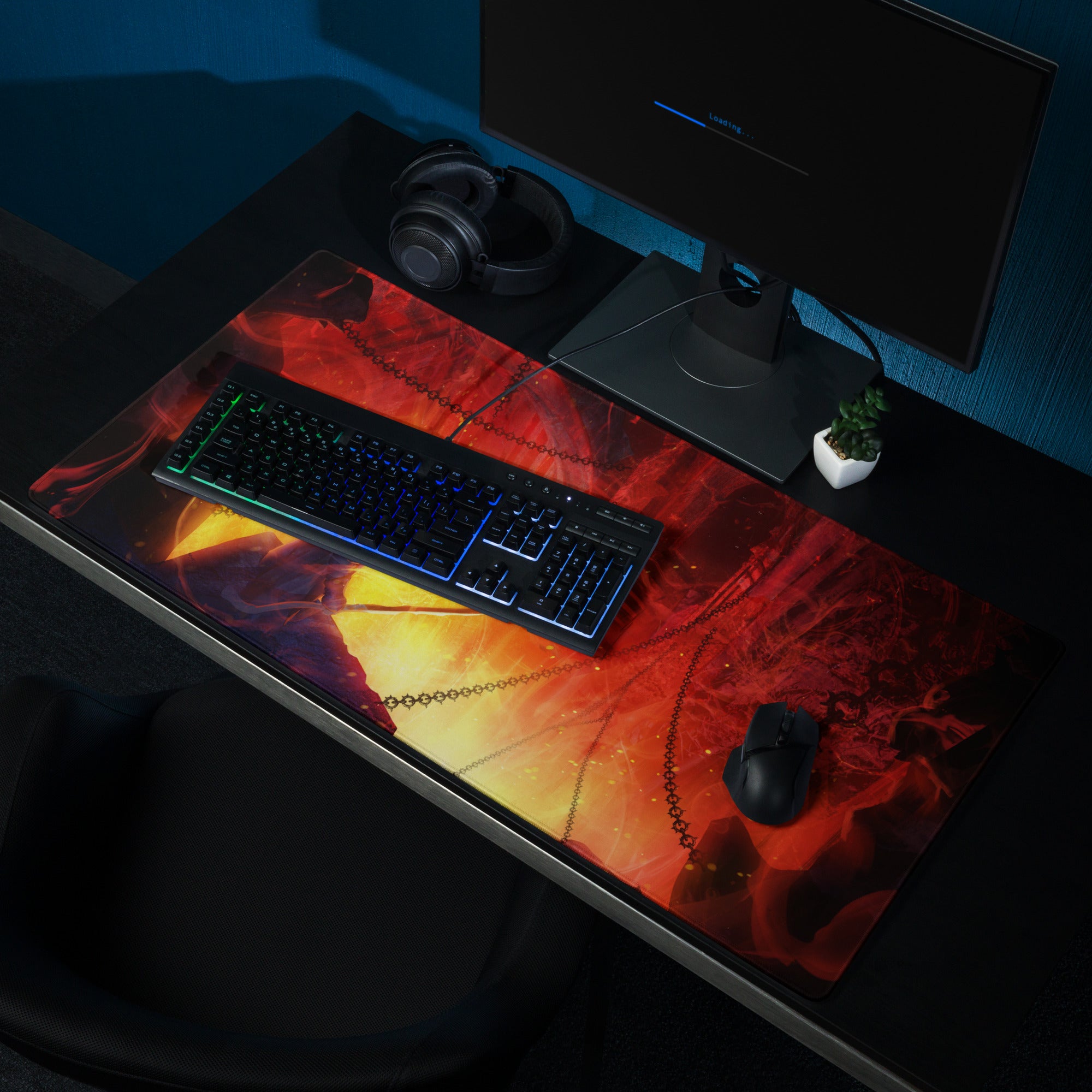 Gaming Mouse Pad Red Orange Fiery Lava Theme Large Desk Mat For Gaming Setup With Non Slip Base