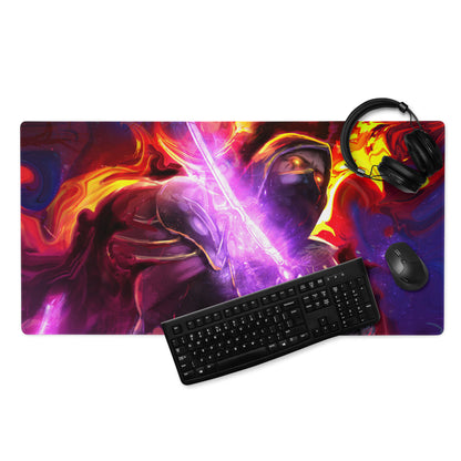 Gaming Mouse Pad Purple Red Neon Swirls For Desk Setup In Abstract Digital Art Style