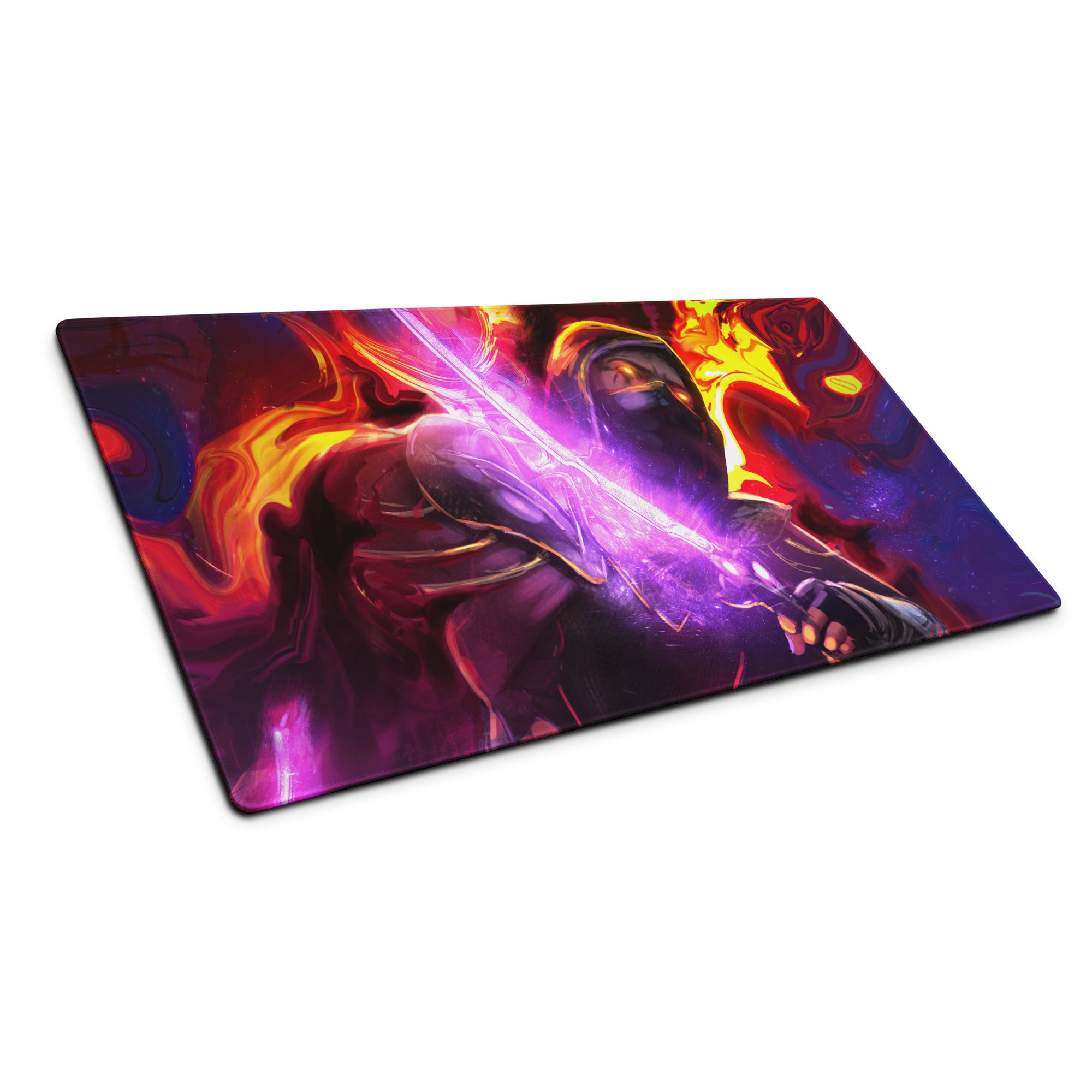Gaming Mouse Pad Purple Red Neon Swirls For Desk Setup In Abstract Digital Art Style
