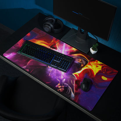 Gaming Mouse Pad Purple Red Neon Swirls For Desk Setup In Abstract Digital Art Style