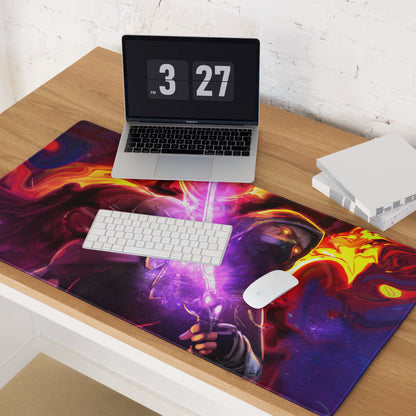Gaming Mouse Pad Purple Red Neon Swirls For Desk Setup In Abstract Digital Art Style
