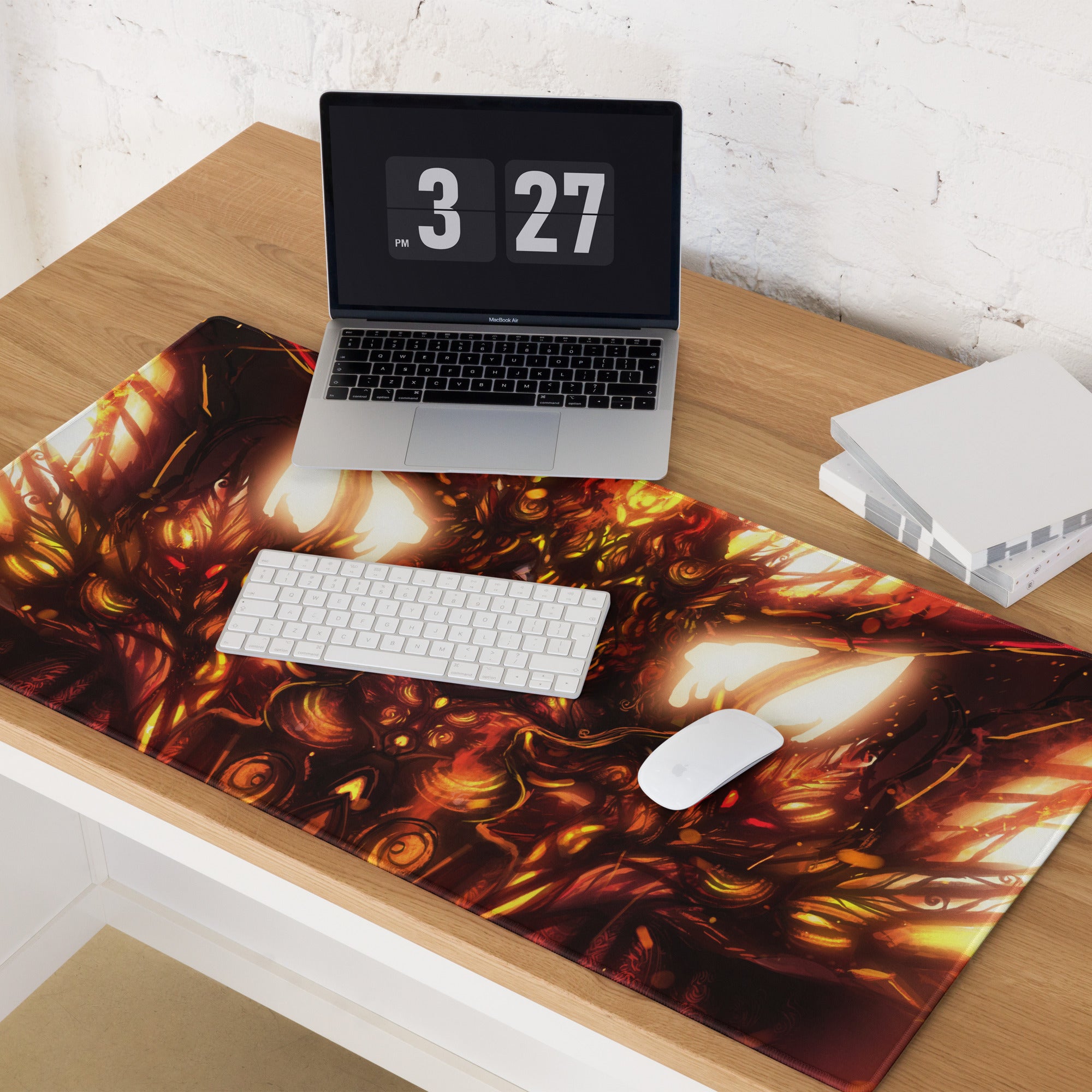 Fiery Demon Goddess Gaming Mouse Pad Large Orange Red Black Desk Setup Fantasy Art For Esports Setup Digital Artwork