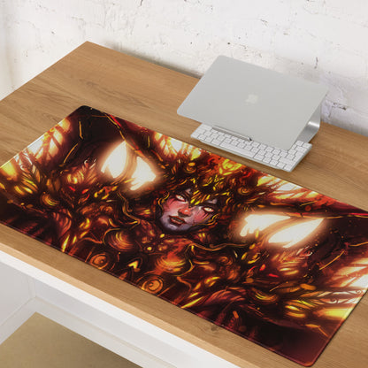 Fiery Demon Goddess Gaming Mouse Pad Large Orange Red Black Desk Setup Fantasy Art For Esports Setup Digital Artwork
