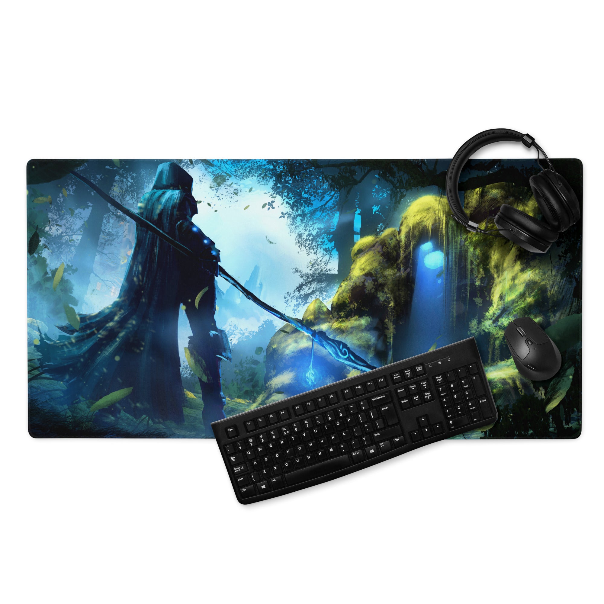 Forest Archer Fantasy Gaming Mouse Pad Blue Green Non Slip Large Desk Mat For Gaming Digital Art