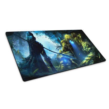 Forest Archer Fantasy Gaming Mouse Pad Blue Green Non Slip Large Desk Mat For Gaming Digital Art