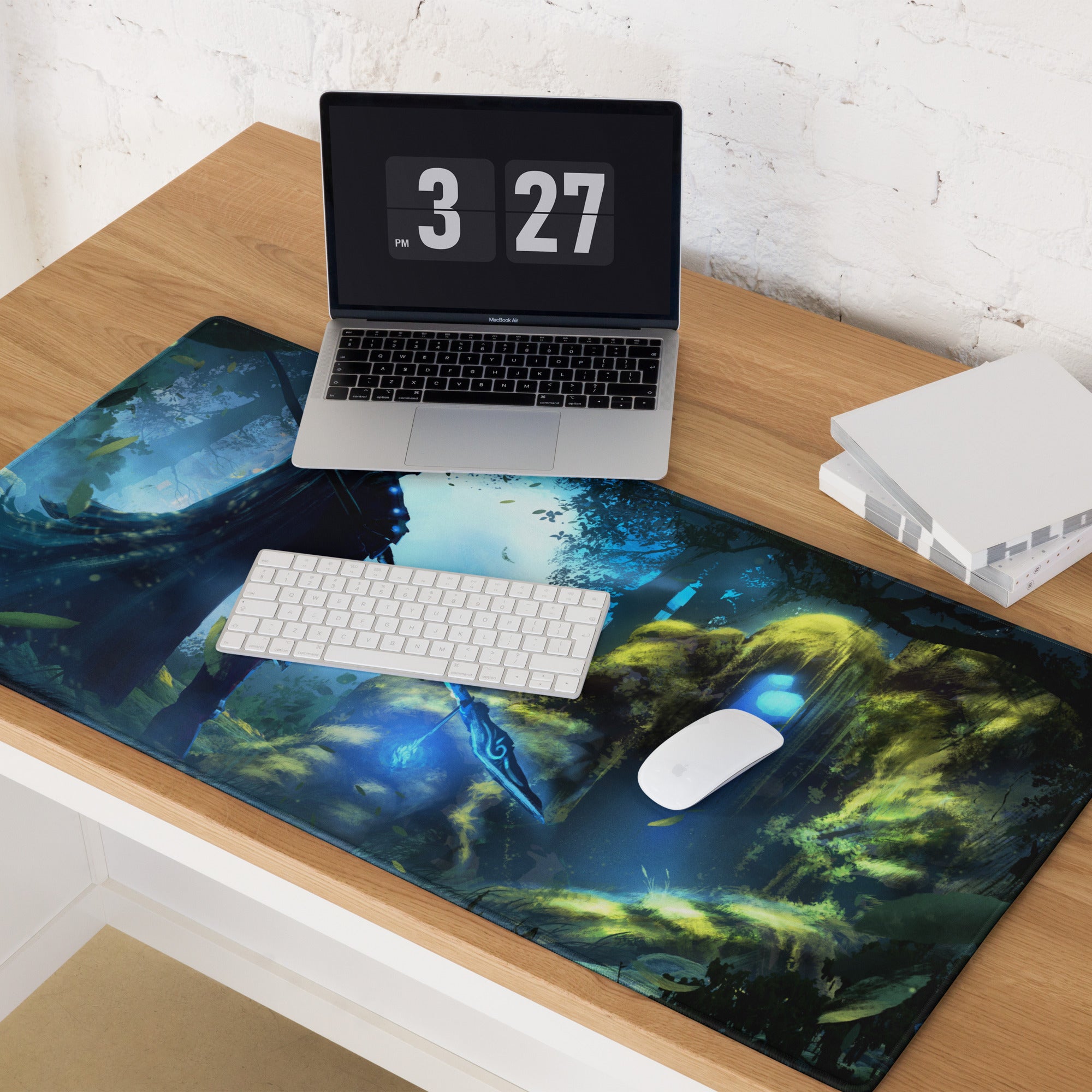 Forest Archer Fantasy Gaming Mouse Pad Blue Green Non Slip Large Desk Mat For Gaming Digital Art