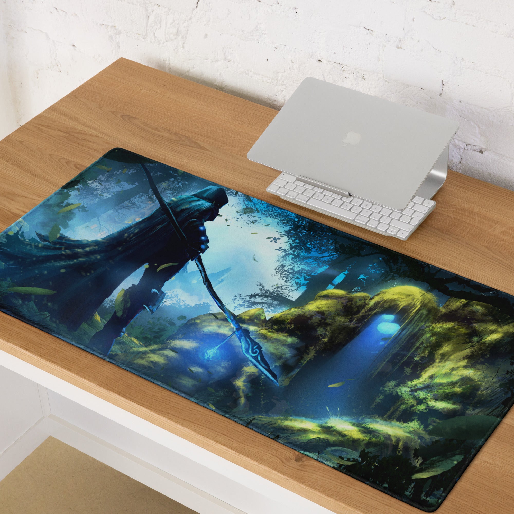 Forest Archer Fantasy Gaming Mouse Pad Blue Green Non Slip Large Desk Mat For Gaming Digital Art
