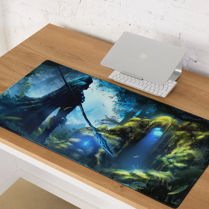 Forest Archer Fantasy Gaming Mouse Pad Blue Green Non Slip Large Desk Mat For Gaming Digital Art