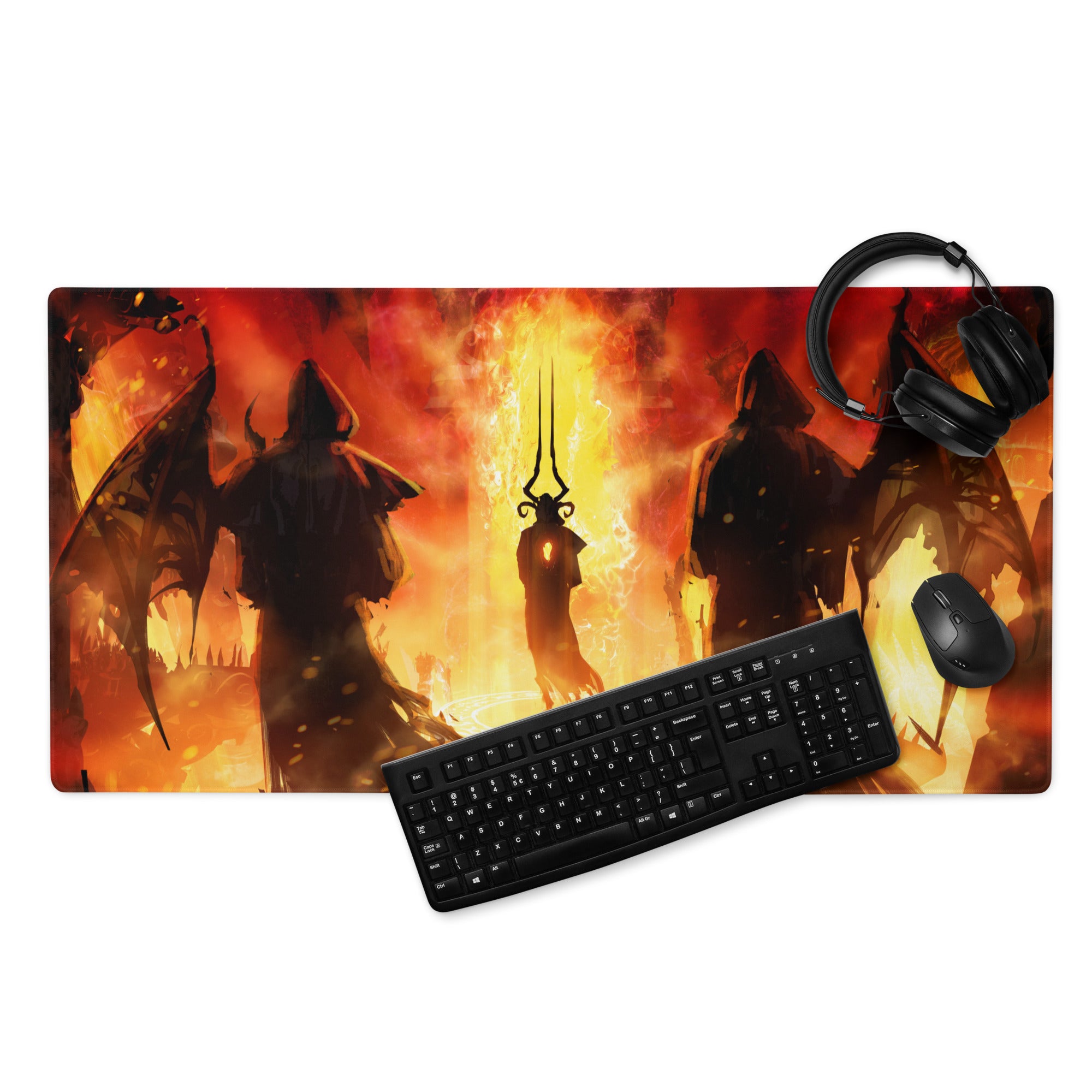 Gaming Mouse Pad Fiery Red And Black For Gaming Desk Setup Lava Theme Epic Fantasy Art Style Non Slip Large