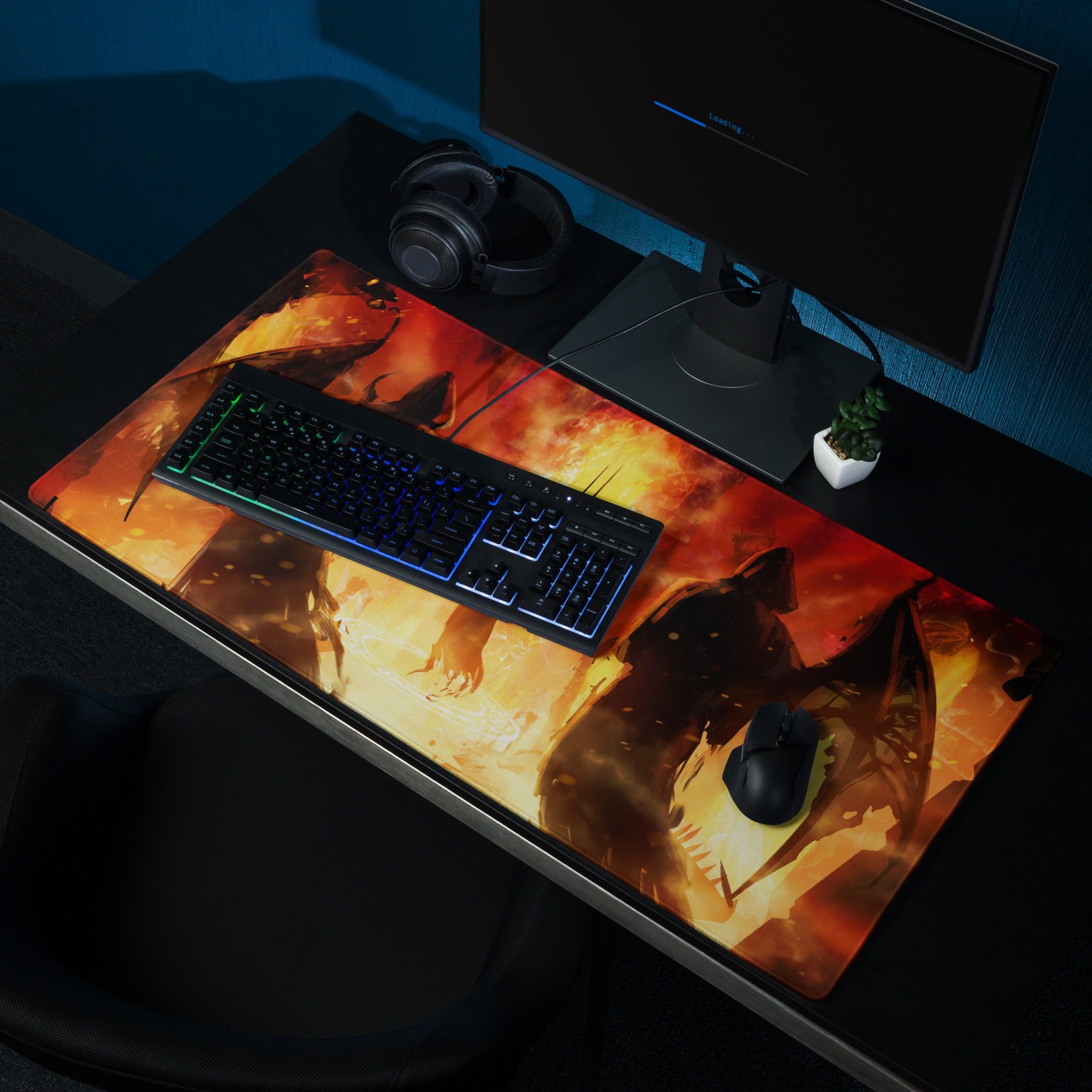 Gaming Mouse Pad Fiery Red And Black For Gaming Desk Setup Lava Theme Epic Fantasy Art Style Non Slip Large