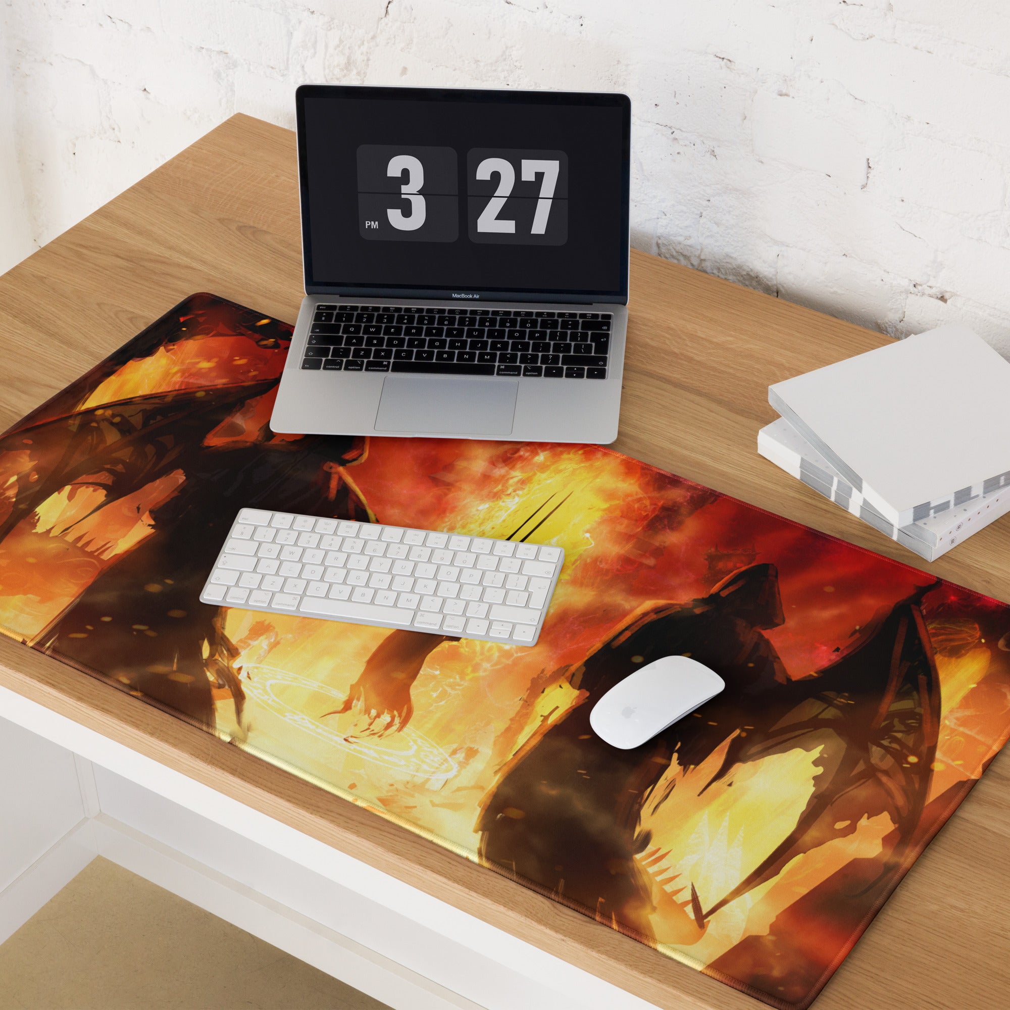 Gaming Mouse Pad Fiery Red And Black For Gaming Desk Setup Lava Theme Epic Fantasy Art Style Non Slip Large