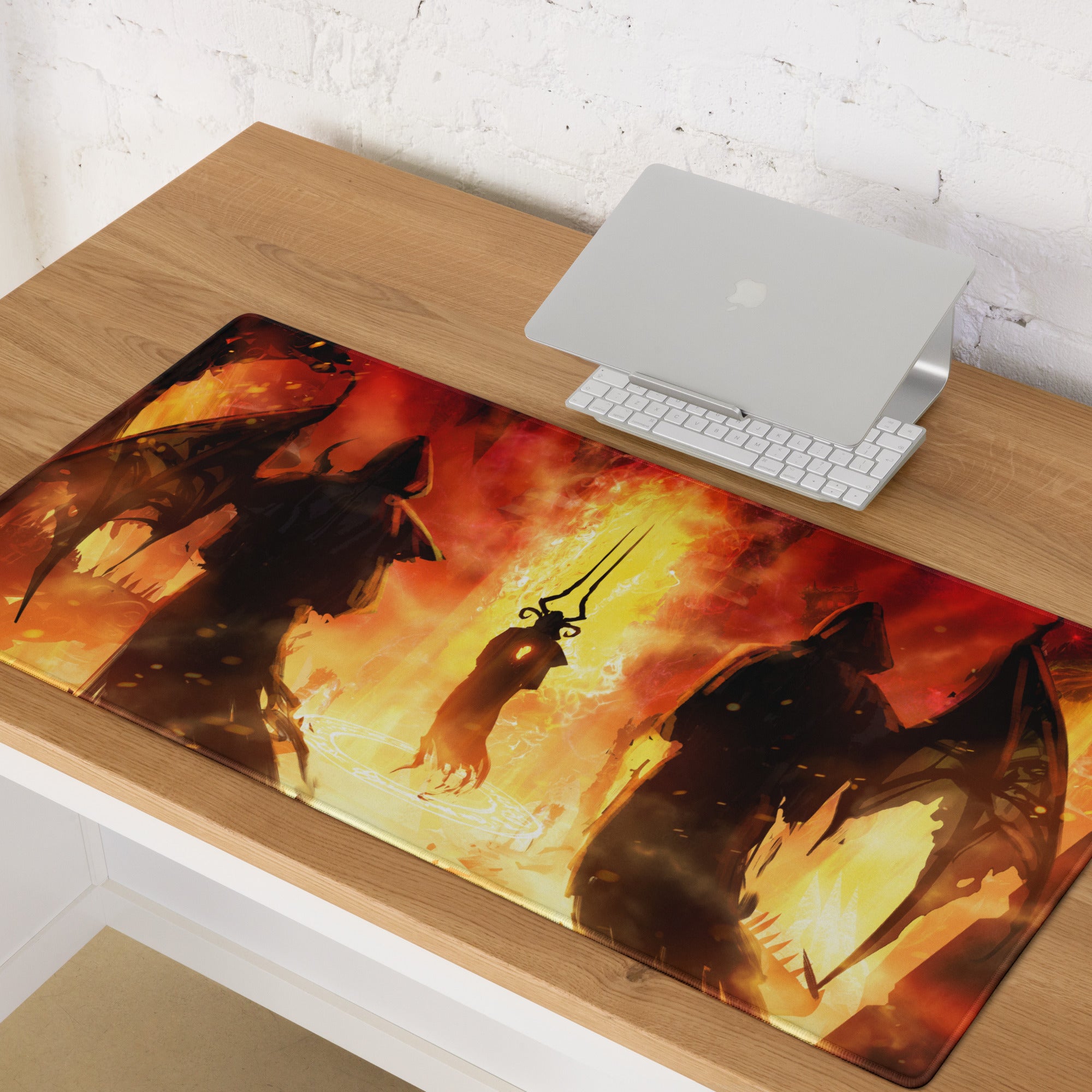 Gaming Mouse Pad Fiery Red And Black For Gaming Desk Setup Lava Theme Epic Fantasy Art Style Non Slip Large