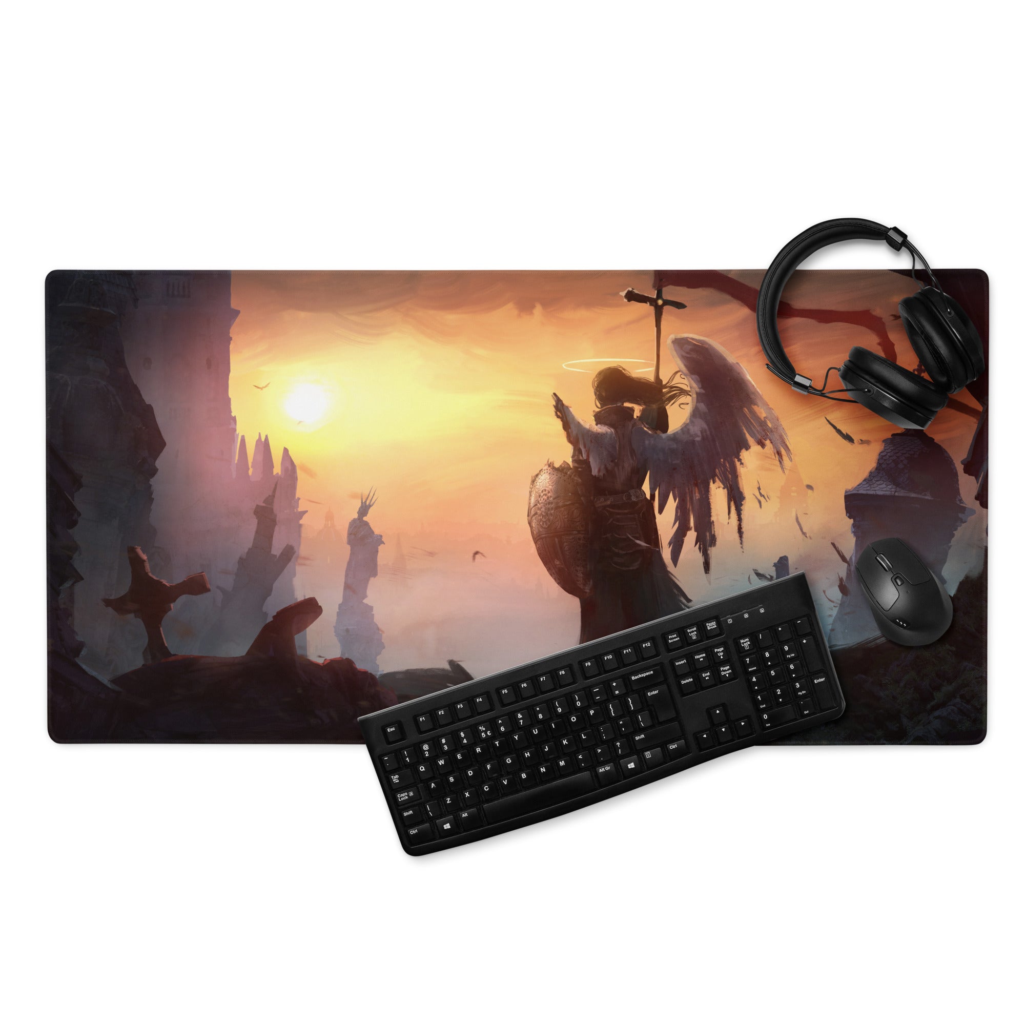 Fantasy Battle Scene Gaming Mouse Pad Warm Orange And Dark Tones For Gaming Setup Epic Dota CSGO Digital Art