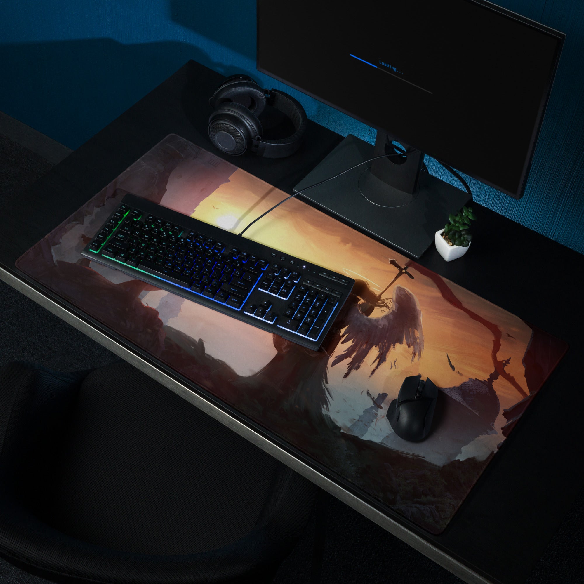Fantasy Battle Scene Gaming Mouse Pad Warm Orange And Dark Tones For Gaming Setup Epic Dota CSGO Digital Art