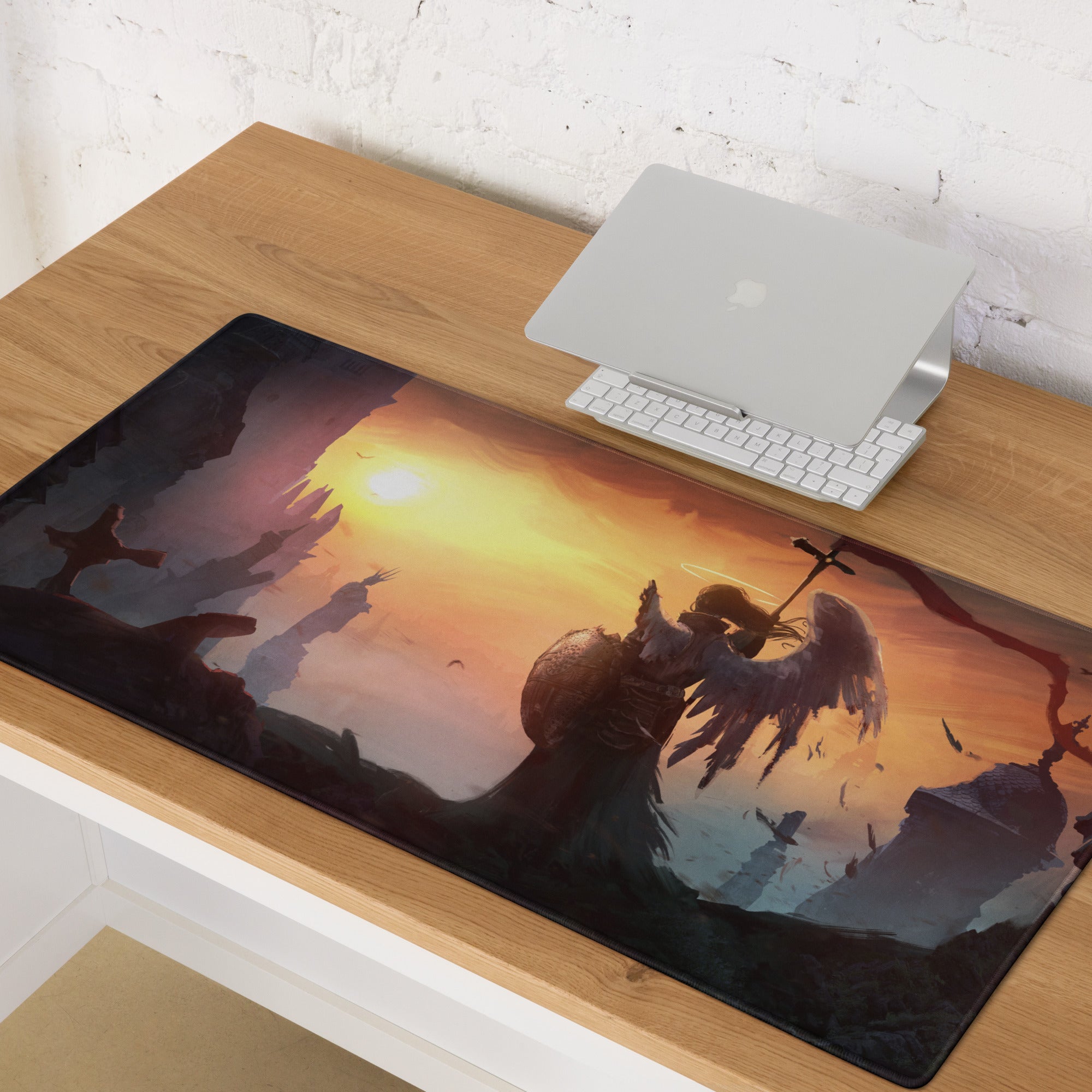 Fantasy Battle Scene Gaming Mouse Pad Warm Orange And Dark Tones For Gaming Setup Epic Dota CSGO Digital Art