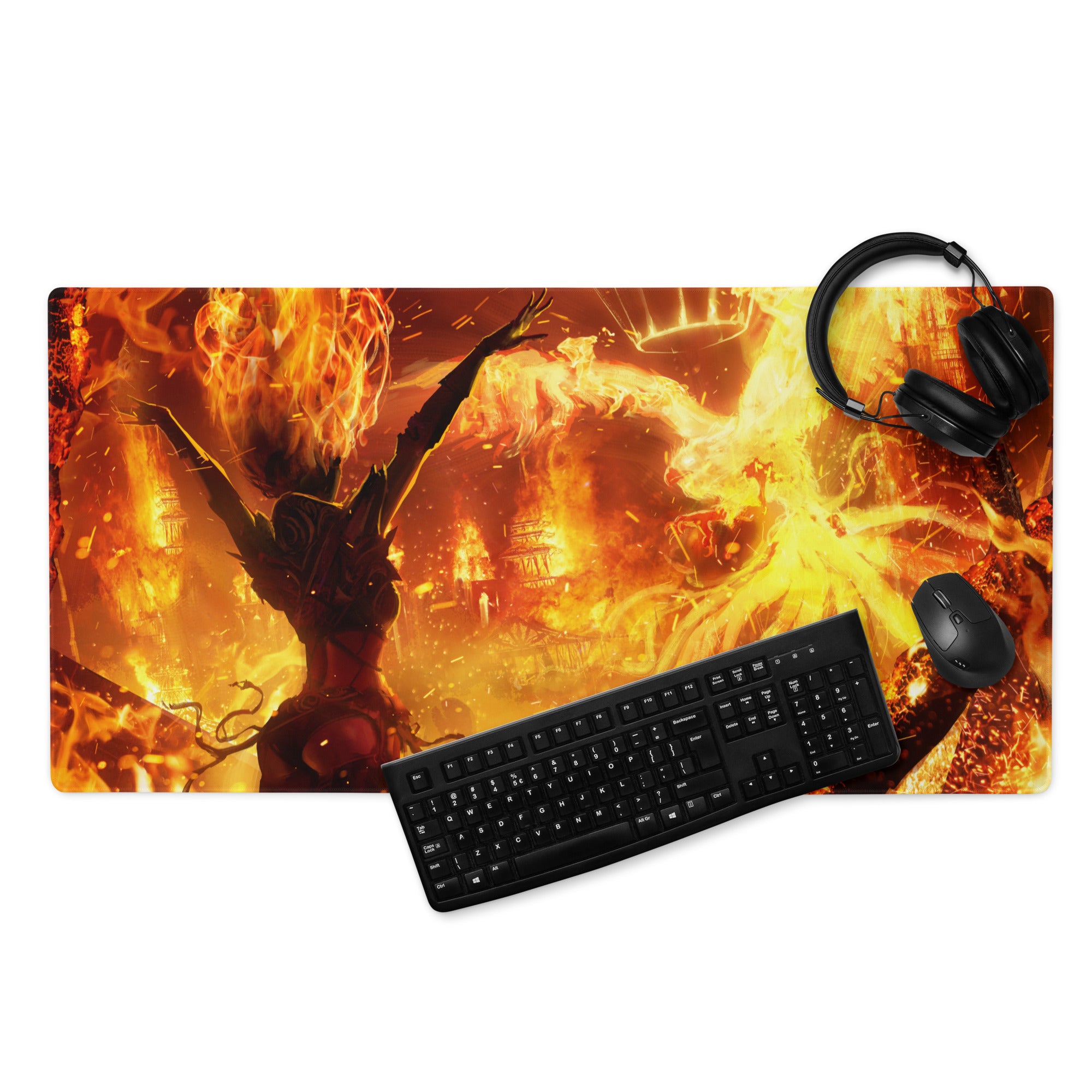 Gaming Mouse Pad Fiery Orange Red For Gaming Desk Cinematic Flame Art Intense Mood Modern Gaming Setup Digital Art