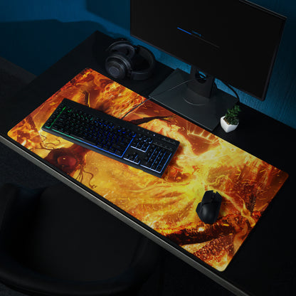 Gaming Mouse Pad Fiery Orange Red For Gaming Desk Cinematic Flame Art Intense Mood Modern Gaming Setup Digital Art