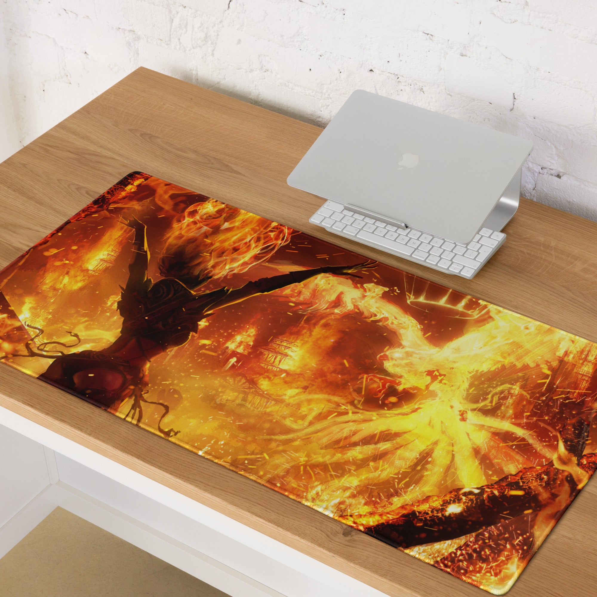 Gaming Mouse Pad Fiery Orange Red For Gaming Desk Cinematic Flame Art Intense Mood Modern Gaming Setup Digital Art
