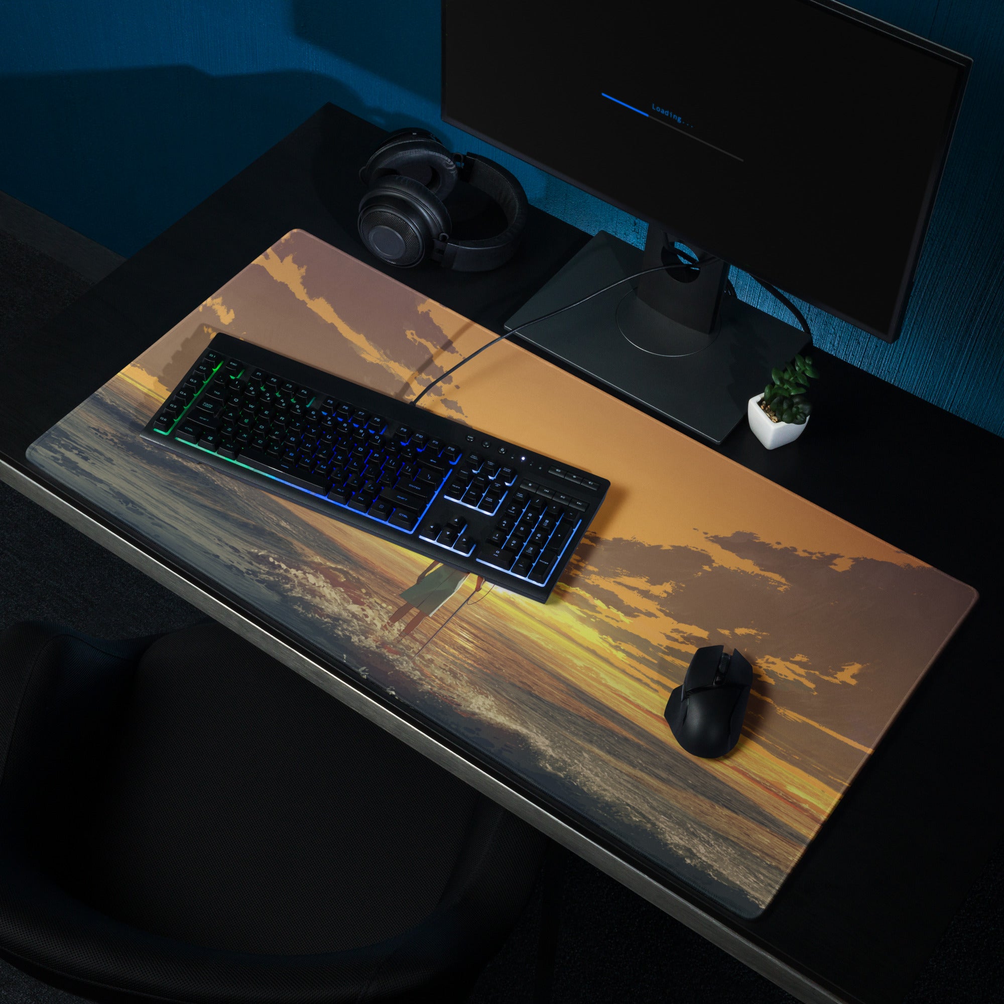 Orange Sunset Gaming Mouse Pad Non Slip Desk Mat With Edge Stitch For Gaming Setup