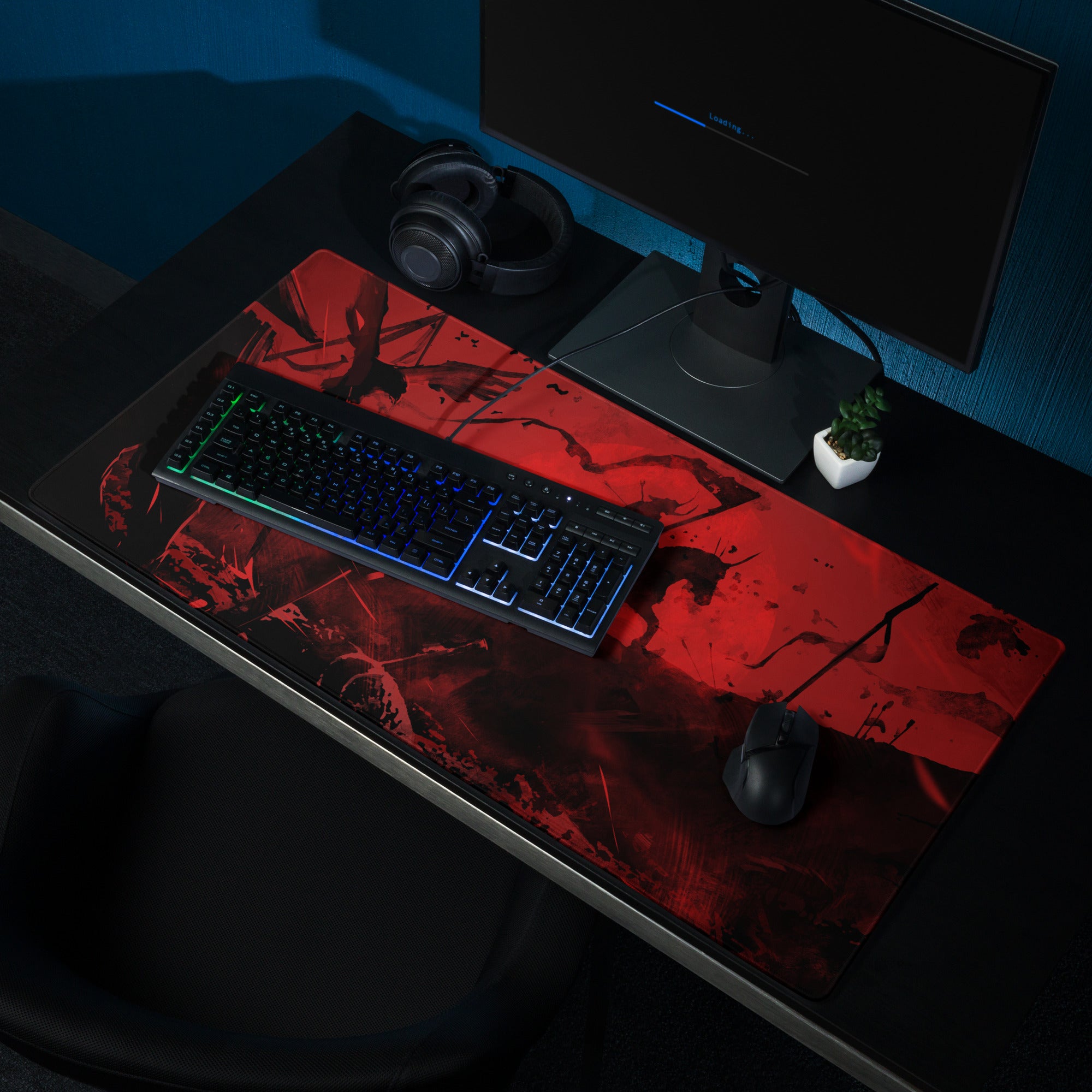 Gaming Mouse Pad Red And Black For Gaming Desk Abstract Art Large Non Slip Edge Stitching Digital Print