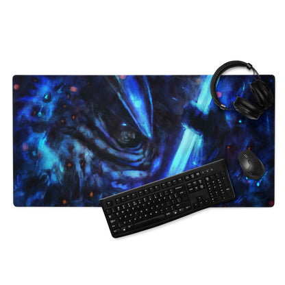 Blue Neon Gaming Mouse Pad For Desk Setup Large Extended Abstract Cyberpunk Digital Art Style