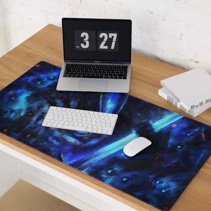 Blue Neon Gaming Mouse Pad For Desk Setup Large Extended Abstract Cyberpunk Digital Art Style