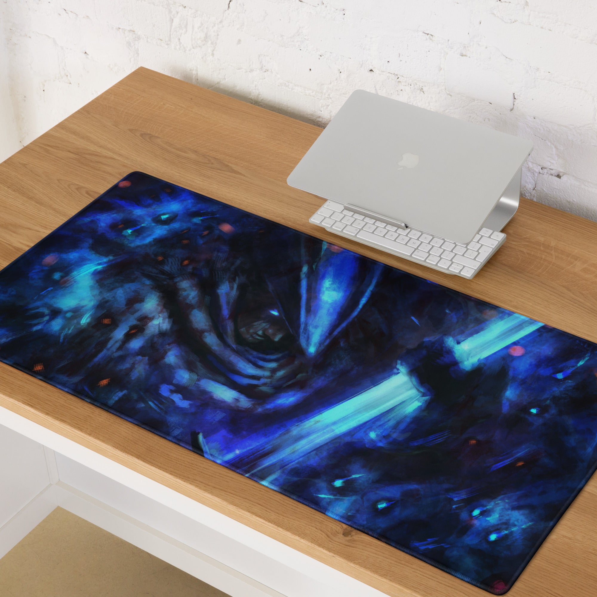 Blue Neon Gaming Mouse Pad For Desk Setup Large Extended Abstract Cyberpunk Digital Art Style
