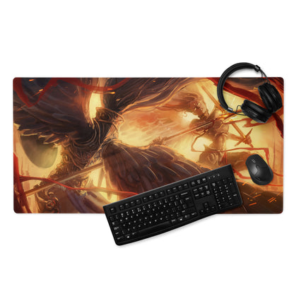 Gaming Mouse Pad Red Orange Black Large Non Slip Edge Stitching For CSGO Dota Setup Dynamic Fiery Warrior Illustration