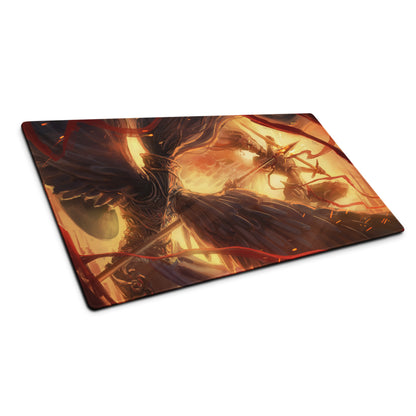 Gaming Mouse Pad Red Orange Black Large Non Slip Edge Stitching For CSGO Dota Setup Dynamic Fiery Warrior Illustration