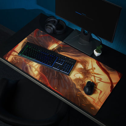 Gaming Mouse Pad Red Orange Black Large Non Slip Edge Stitching For CSGO Dota Setup Dynamic Fiery Warrior Illustration