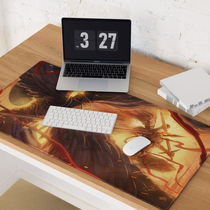Gaming Mouse Pad Red Orange Black Large Non Slip Edge Stitching For CSGO Dota Setup Dynamic Fiery Warrior Illustration