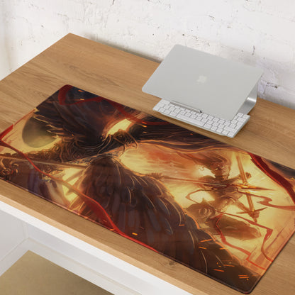Gaming Mouse Pad Red Orange Black Large Non Slip Edge Stitching For CSGO Dota Setup Dynamic Fiery Warrior Illustration