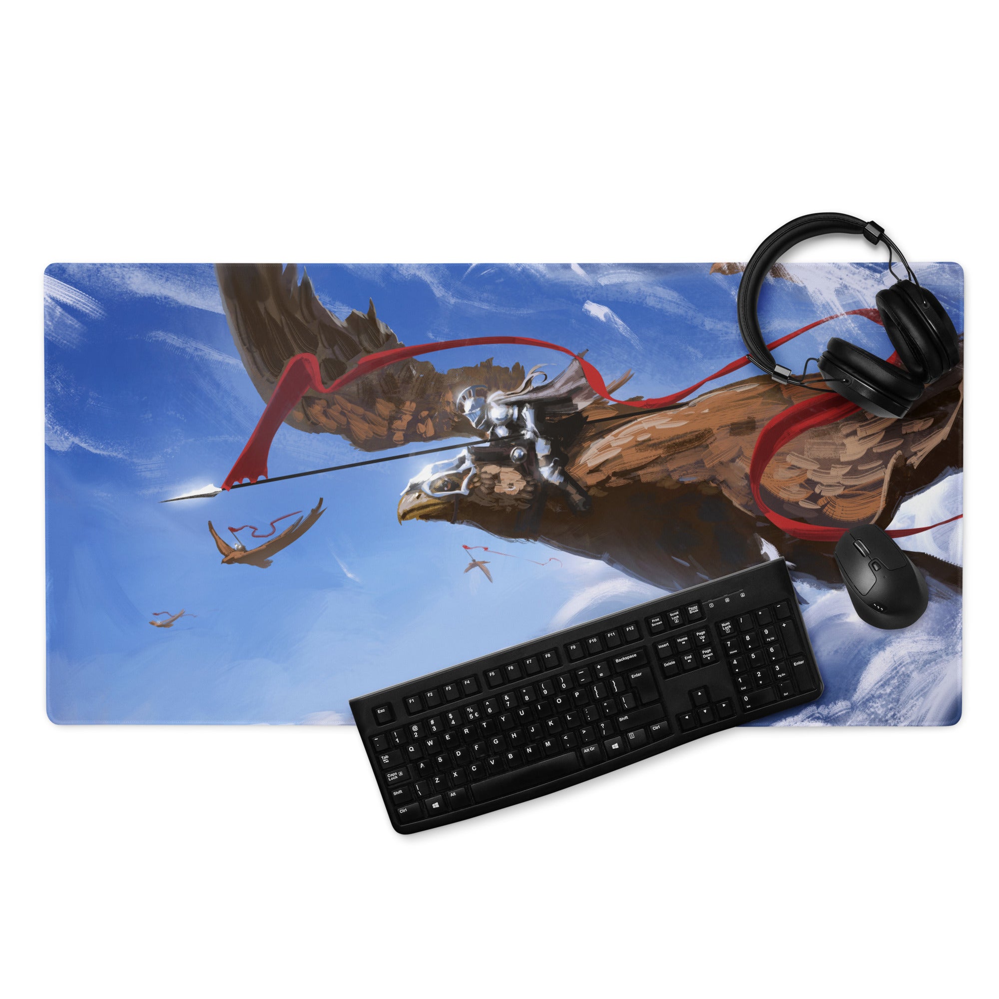 Gaming Mouse Pad Blue Dragon Scene for Gaming Desk Setup Fantasy Art Style Large Non Slip Edge Stitching