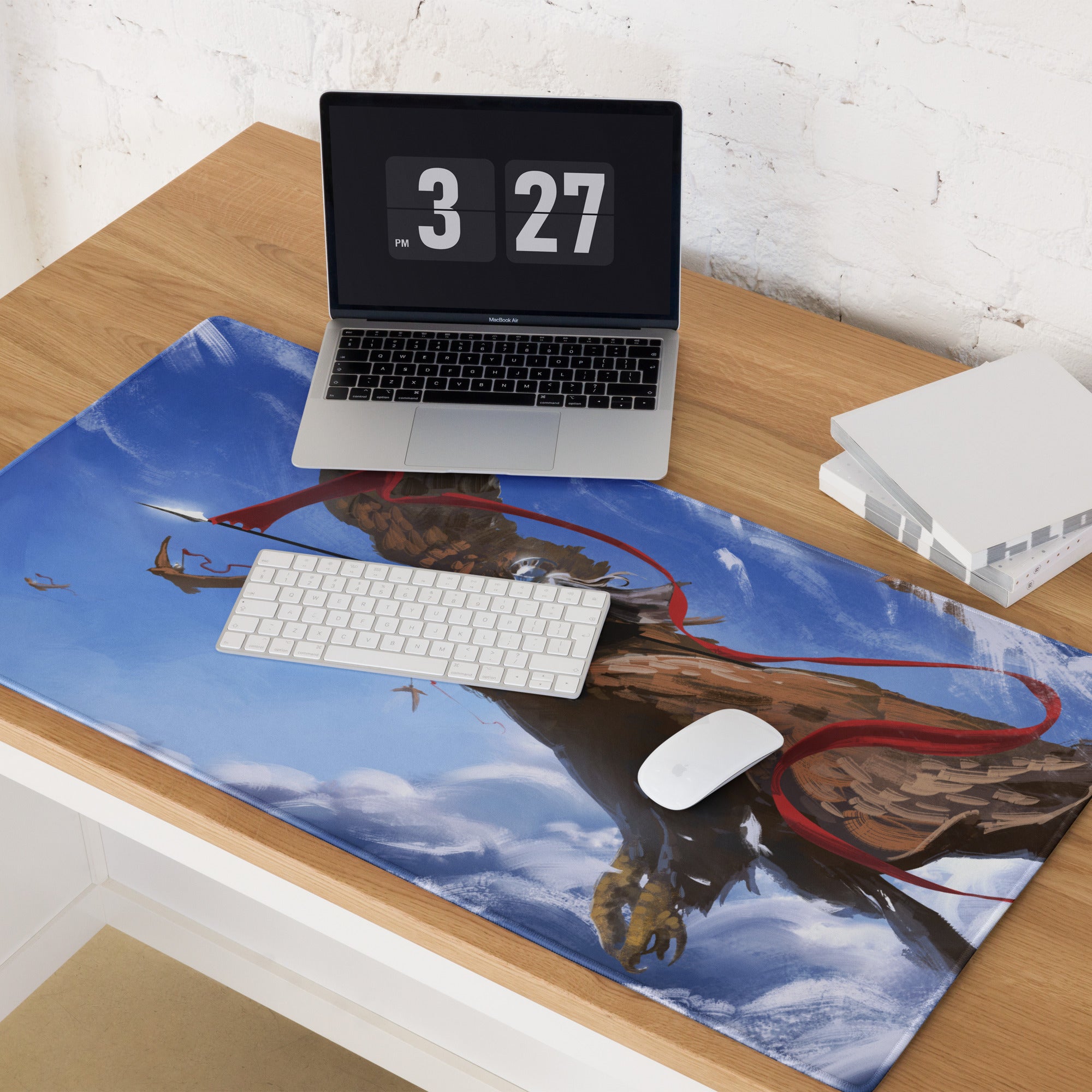 Gaming Mouse Pad Blue Dragon Scene for Gaming Desk Setup Fantasy Art Style Large Non Slip Edge Stitching