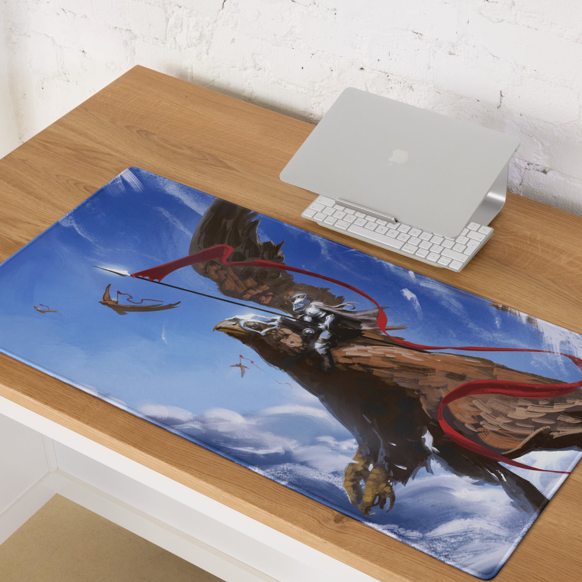 Gaming Mouse Pad Blue Dragon Scene for Gaming Desk Setup Fantasy Art Style Large Non Slip Edge Stitching