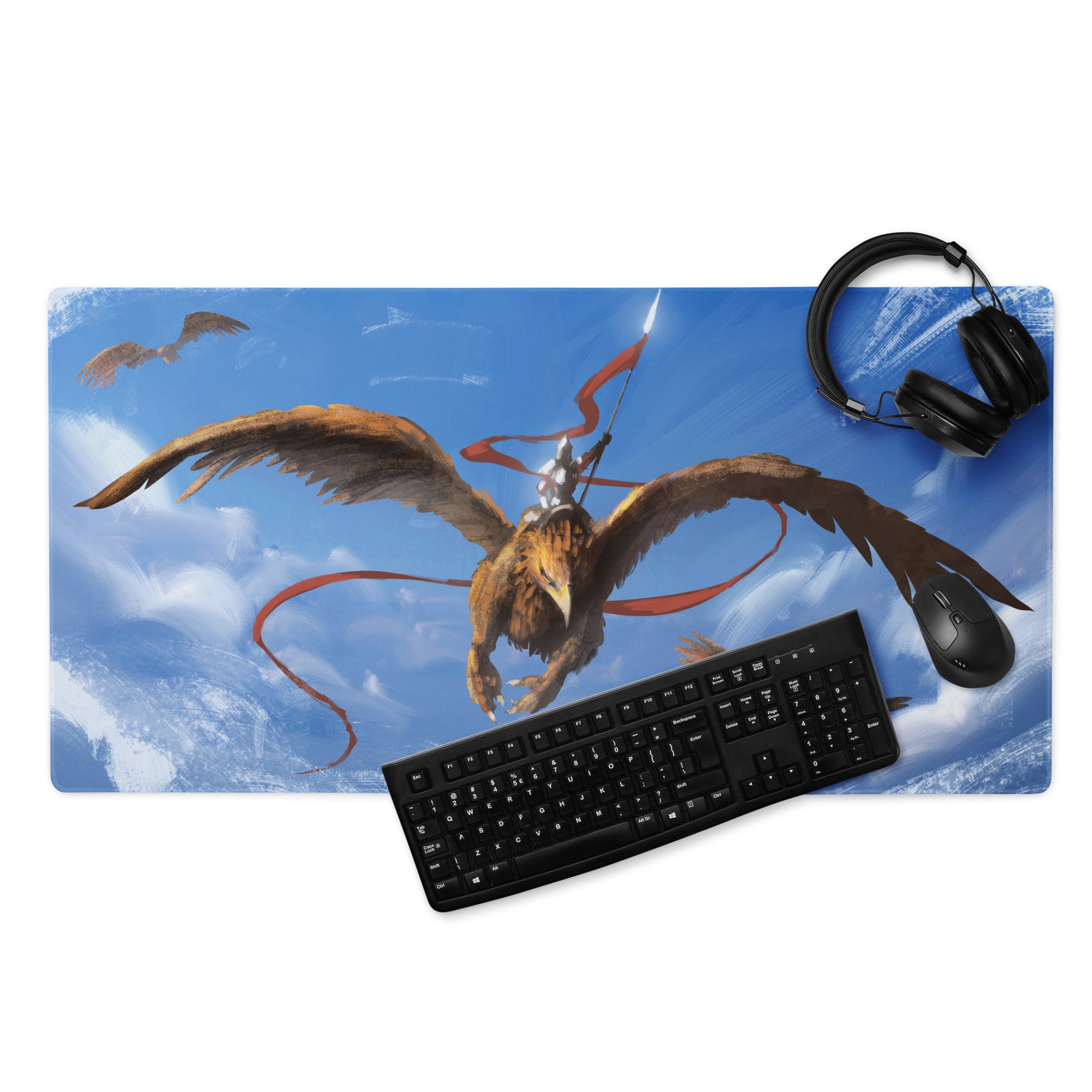 Blue Dragon Gamer Mouse Pad For Gaming Desk Fantasy Sky Illustration Painterly Art Style Non Slip Large