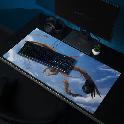 Blue Dragon Gamer Mouse Pad For Gaming Desk Fantasy Sky Illustration Painterly Art Style Non Slip Large