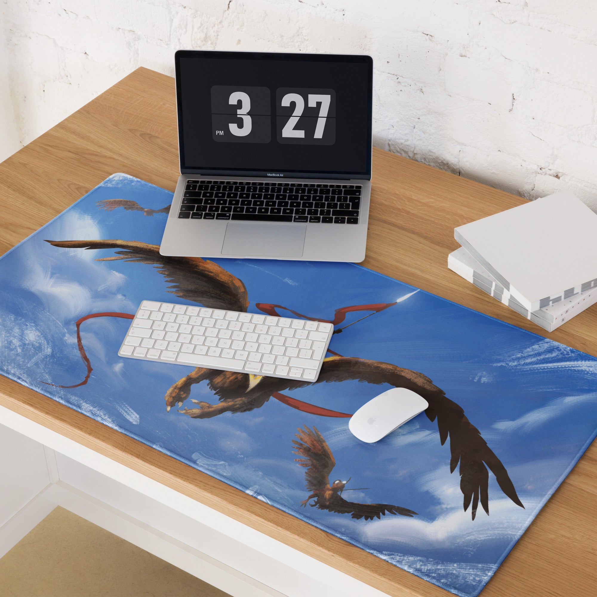 Blue Dragon Gamer Mouse Pad For Gaming Desk Fantasy Sky Illustration Painterly Art Style Non Slip Large