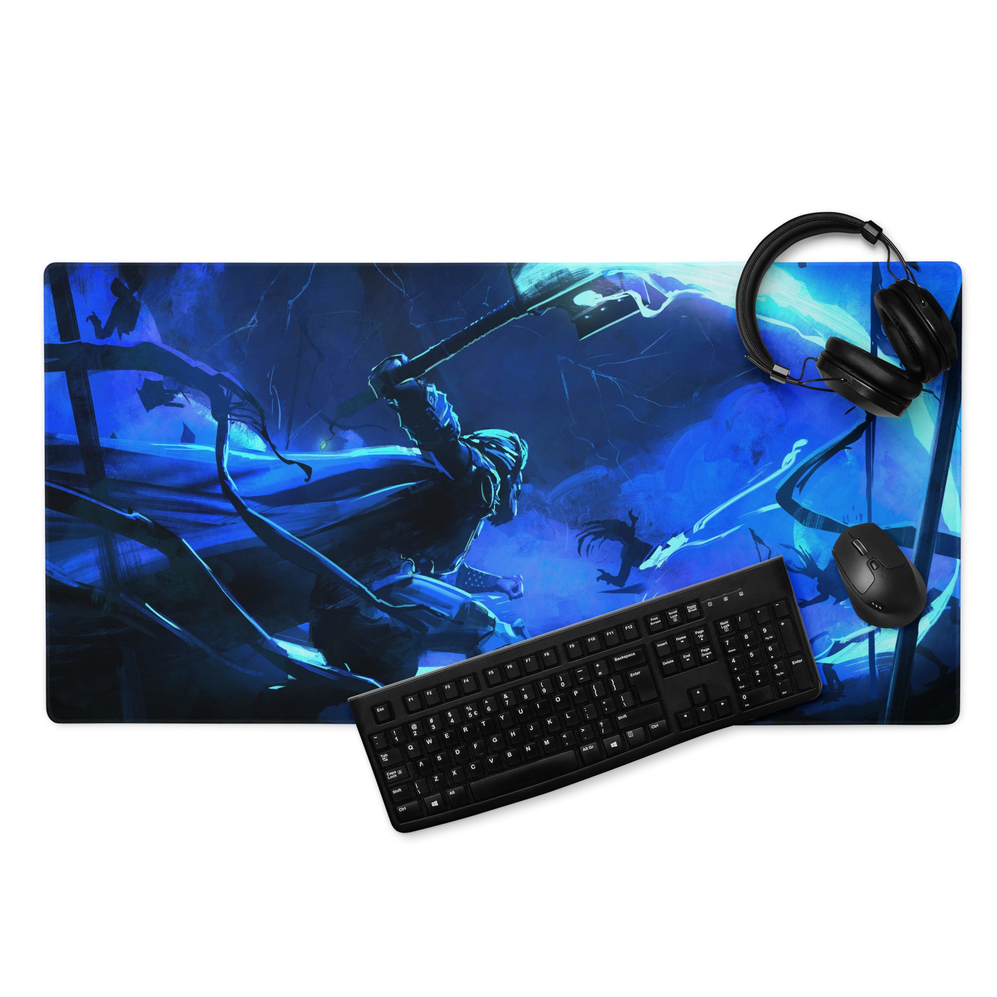 Blue Neon Gamer Mouse Pad Large Size For Gaming Setup Non Slip Surface Dynamic Battle Scene Art For CSGO Dota