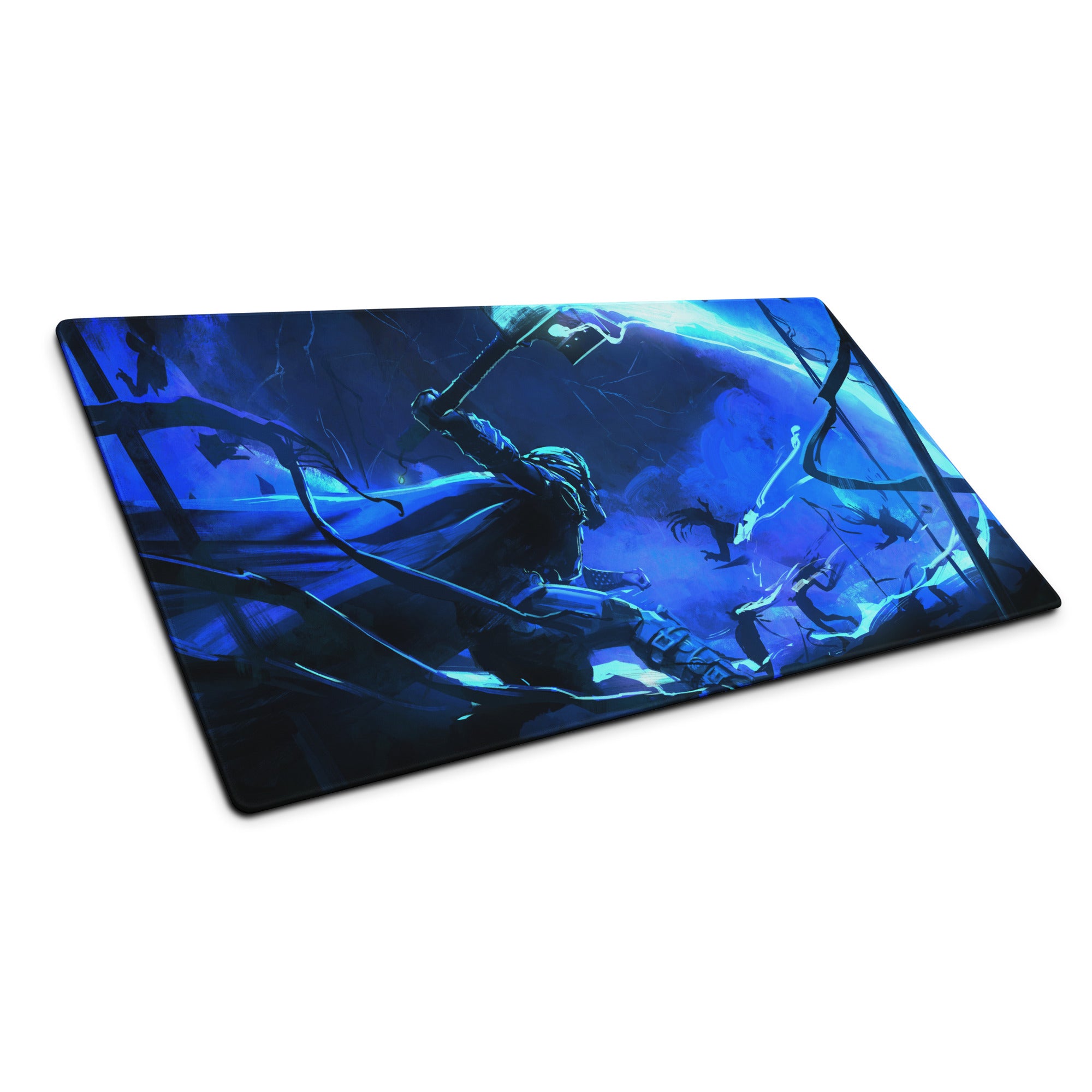 Blue Neon Gamer Mouse Pad Large Size For Gaming Setup Non Slip Surface Dynamic Battle Scene Art For CSGO Dota