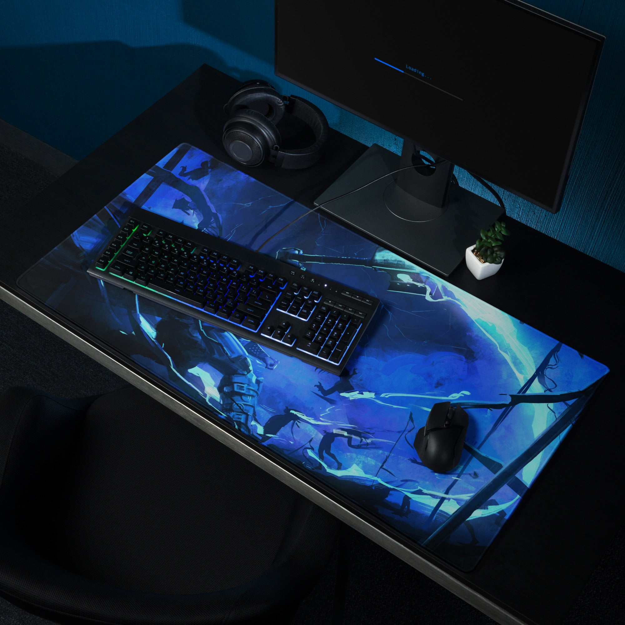 Blue Neon Gamer Mouse Pad Large Size For Gaming Setup Non Slip Surface Dynamic Battle Scene Art For CSGO Dota