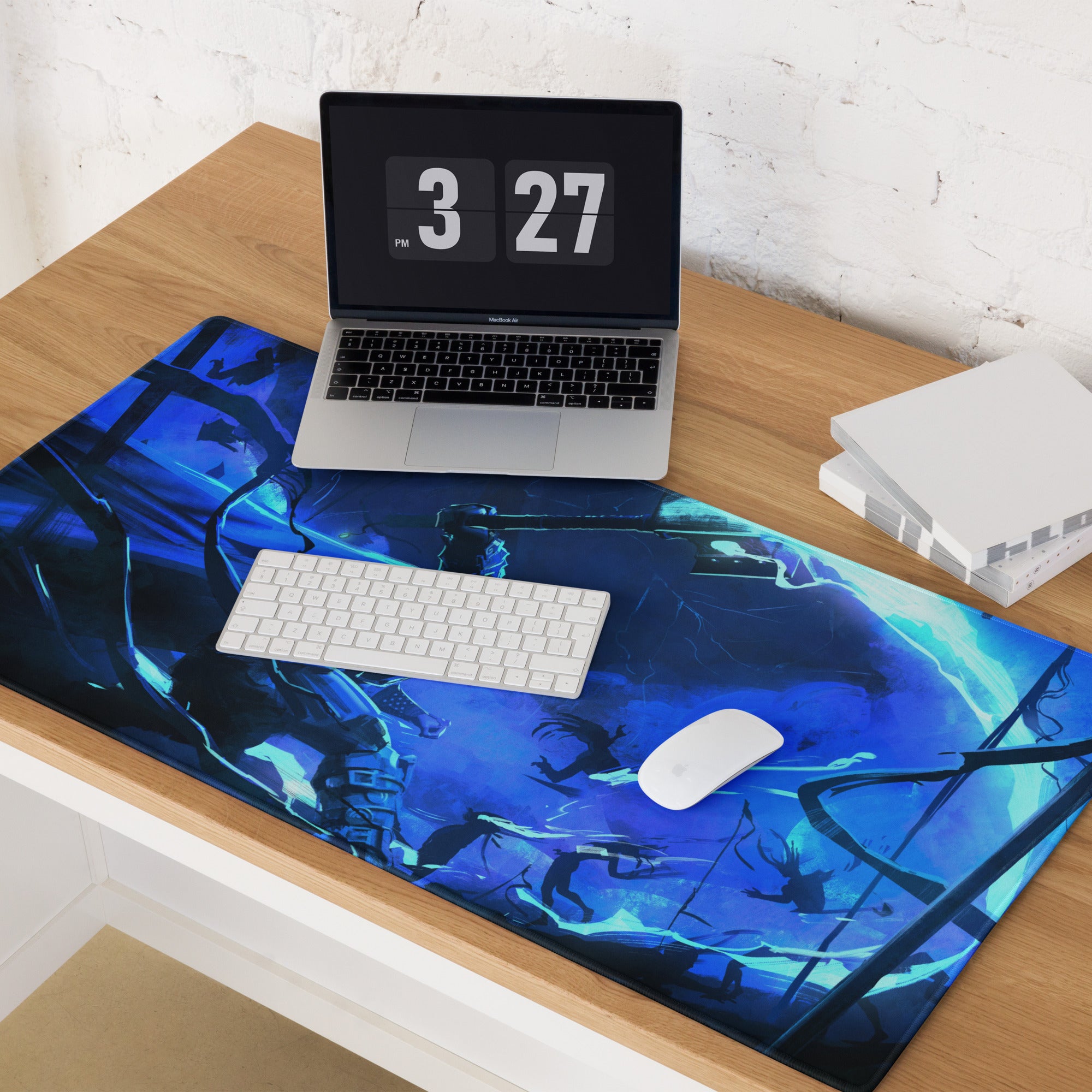 Blue Neon Gamer Mouse Pad Large Size For Gaming Setup Non Slip Surface Dynamic Battle Scene Art For CSGO Dota