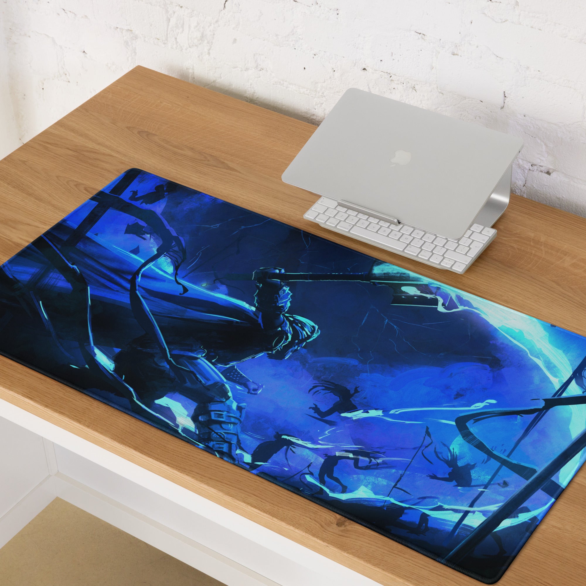 Blue Neon Gamer Mouse Pad Large Size For Gaming Setup Non Slip Surface Dynamic Battle Scene Art For CSGO Dota