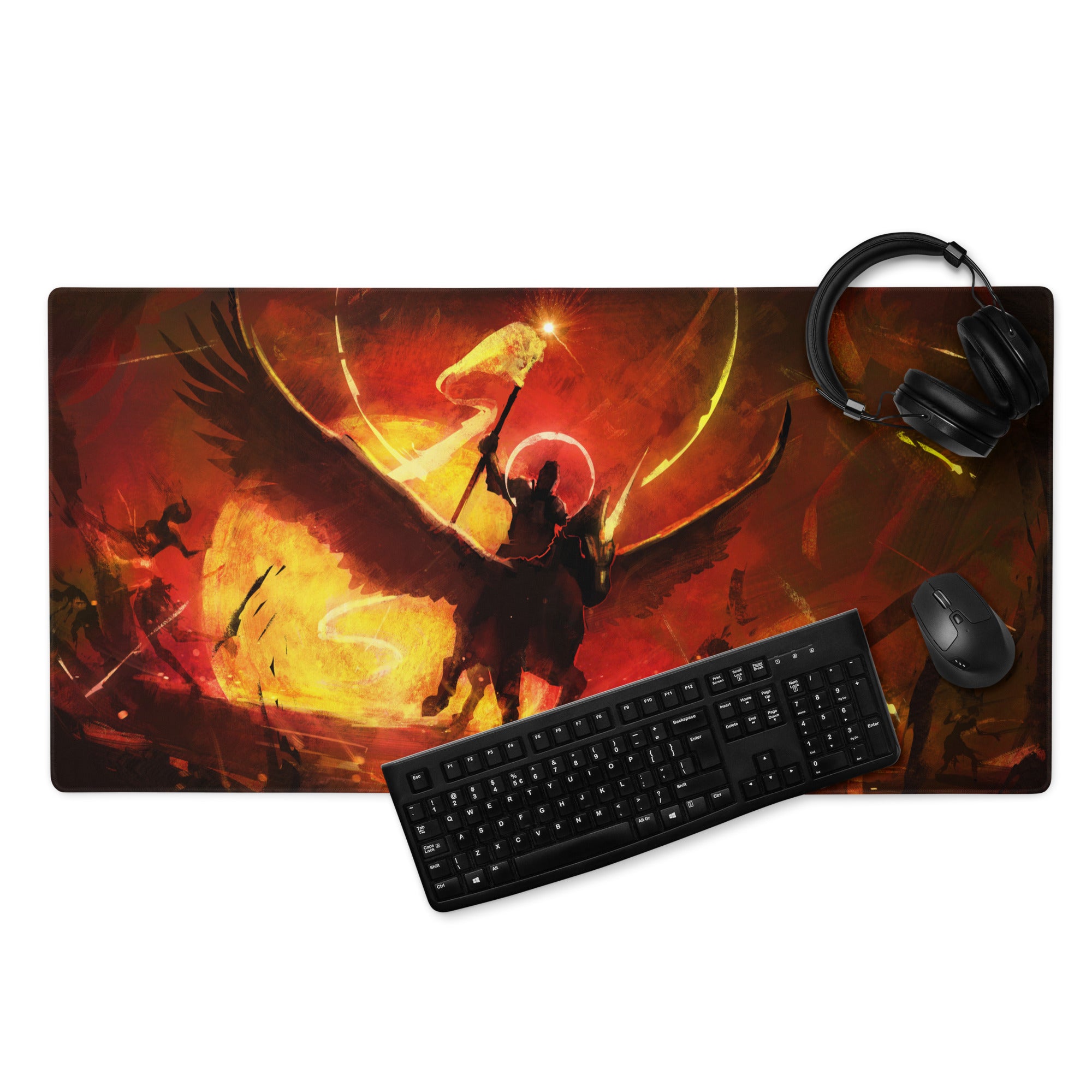 Orange Red Fiery Battle Scene Gaming Mouse Pad For Desktop Esports Desk Mat Large Size Non Slip Edge Stitching