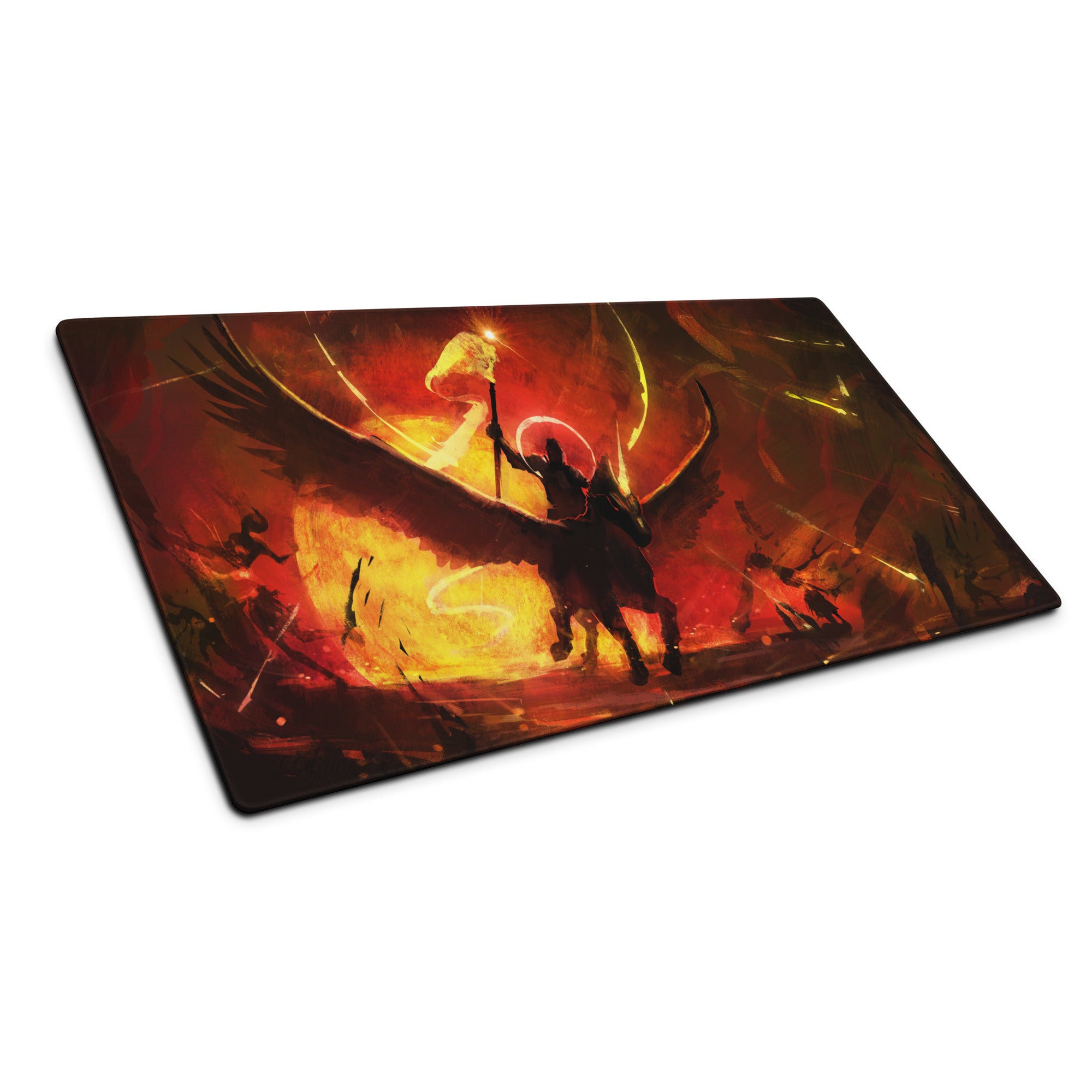 Orange Red Fiery Battle Scene Gaming Mouse Pad For Desktop Esports Desk Mat Large Size Non Slip Edge Stitching