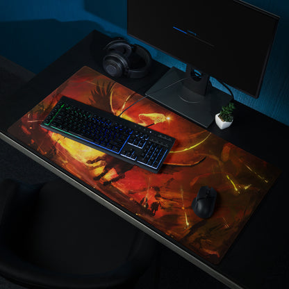 Orange Red Fiery Battle Scene Gaming Mouse Pad For Desktop Esports Desk Mat Large Size Non Slip Edge Stitching