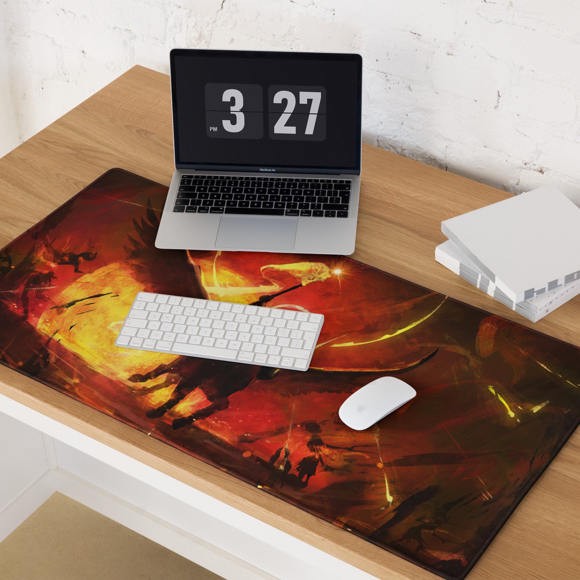Orange Red Fiery Battle Scene Gaming Mouse Pad For Desktop Esports Desk Mat Large Size Non Slip Edge Stitching