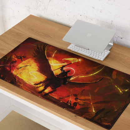 Orange Red Fiery Battle Scene Gaming Mouse Pad For Desktop Esports Desk Mat Large Size Non Slip Edge Stitching
